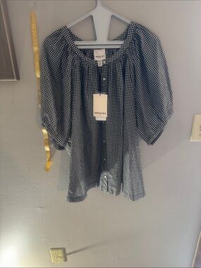 INDUSTRY Navy Gingham Peasant Puff-Sleeve Blouse